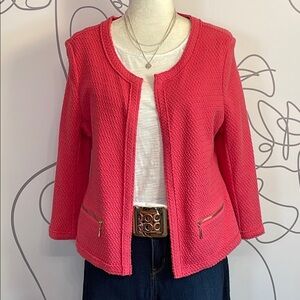 Alfani-Pink Textured Design Knit Blazer with Front Zip Pockets size L